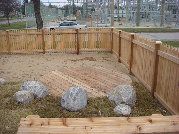 arbor daycare daycare playground enclosed by cedar fence shelter with built in shed bed arbor daycare daycare playground enclosed by cedar fence shelter with built in shed bed