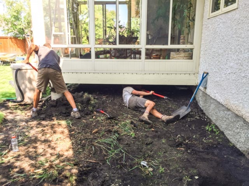 Grading under existing porch and deck