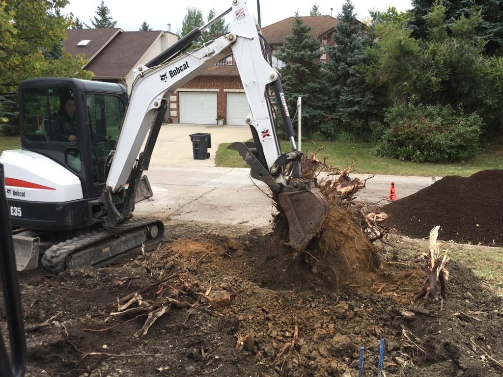 Large stump removal with Bobcat excavator