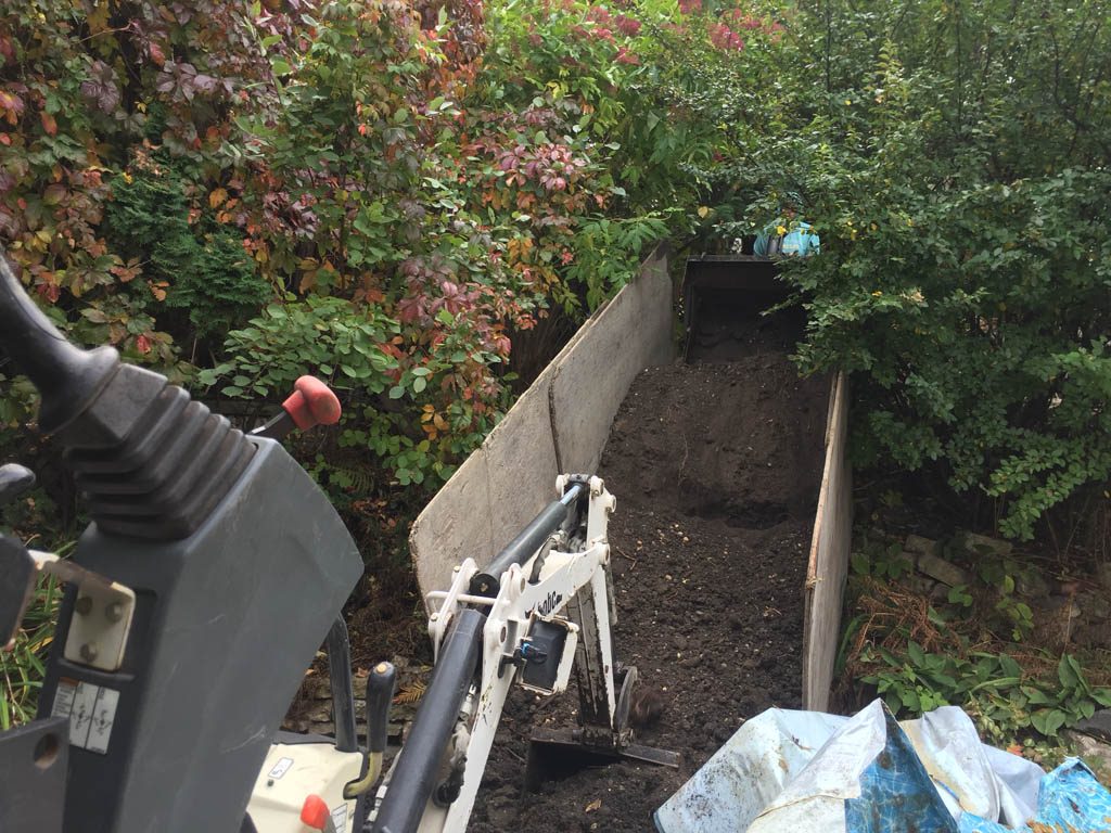 Pool removal from riverbank yard with small machine access only